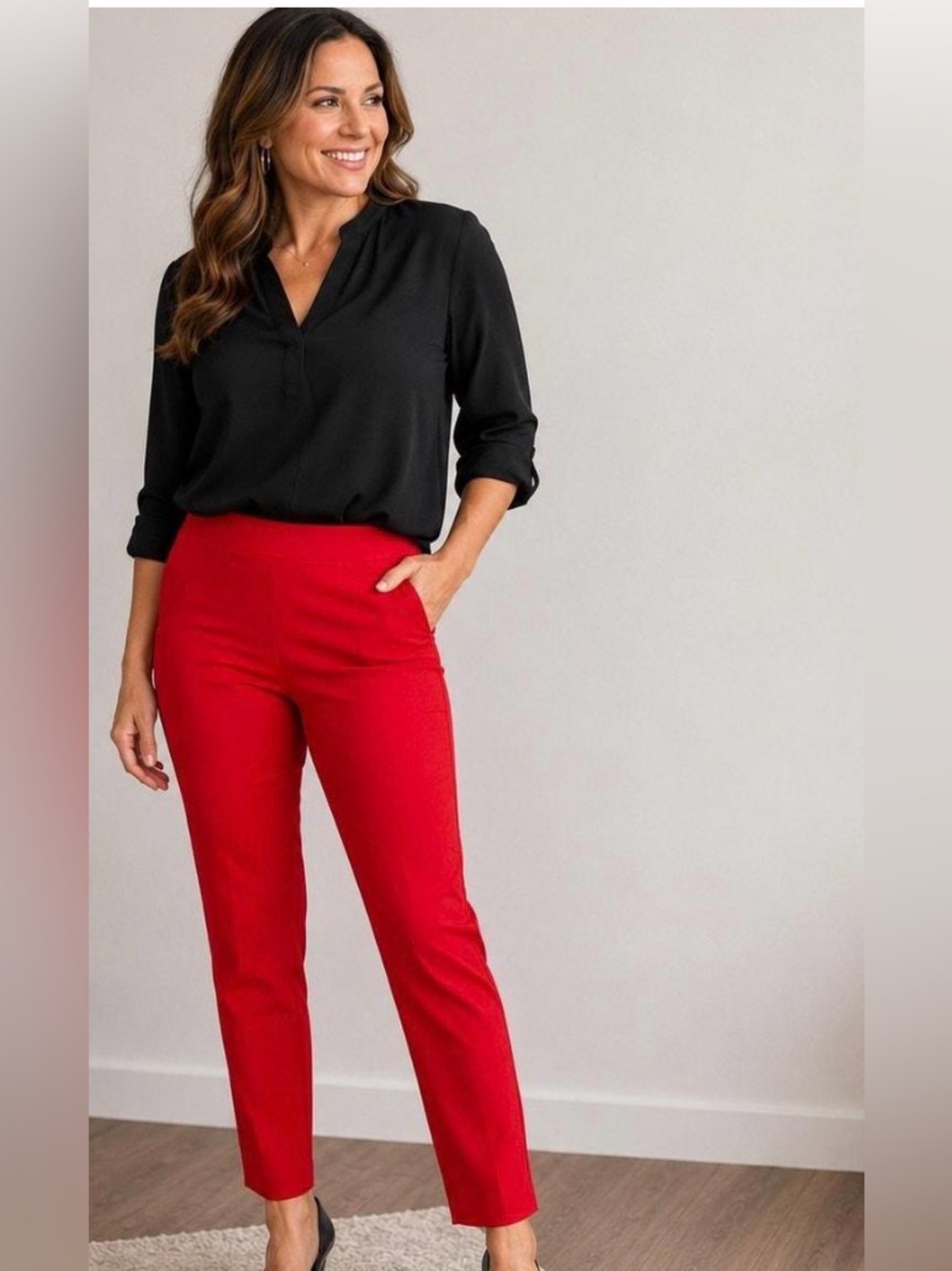 NWT OLD NAVY RED STRETCH CHINO CROPPED PANTS SZ 8